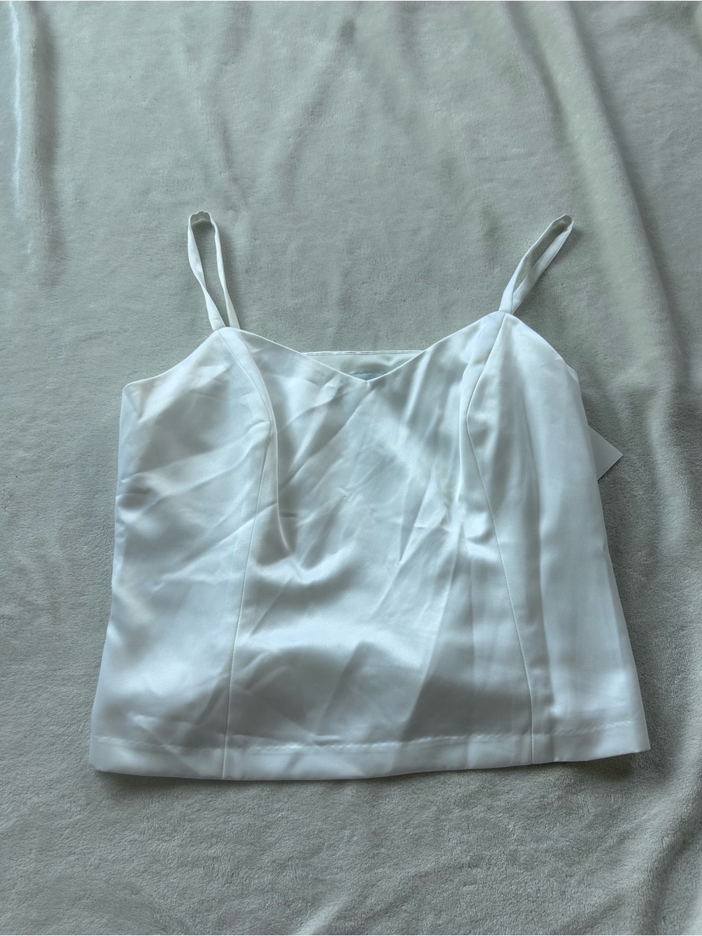 Modern R&M Richards White Satin Spaghetti Strap Top